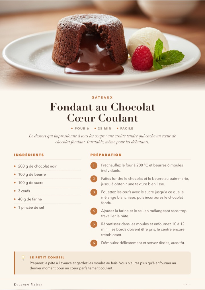 Page recette — Fondant au chocolat